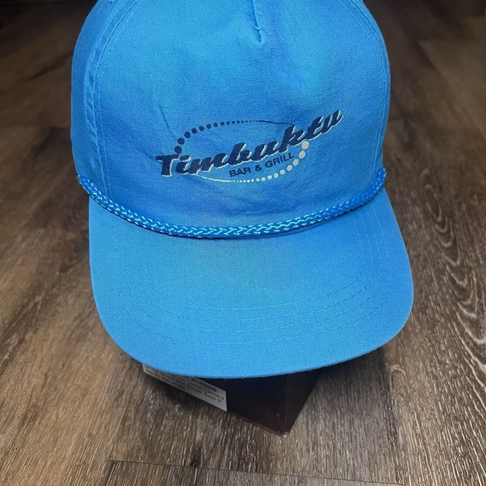 Vintage 90s Timbuktu‎ Snapback Hat Blue Rope Trucker Bar Grill Beach Surf Promo